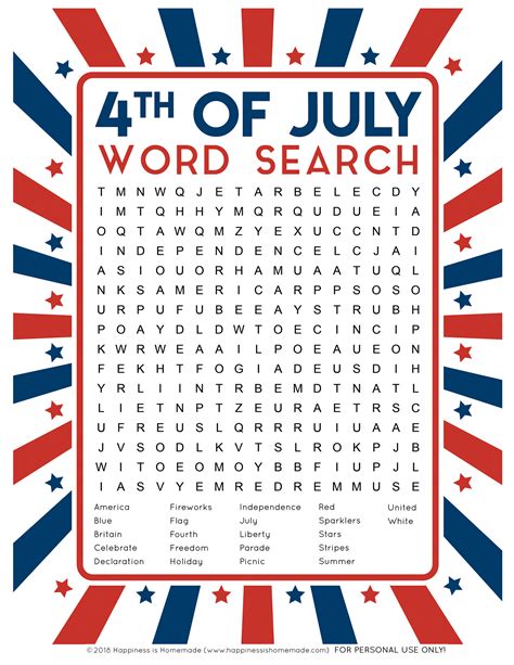 4th Of July Word Search Printable
